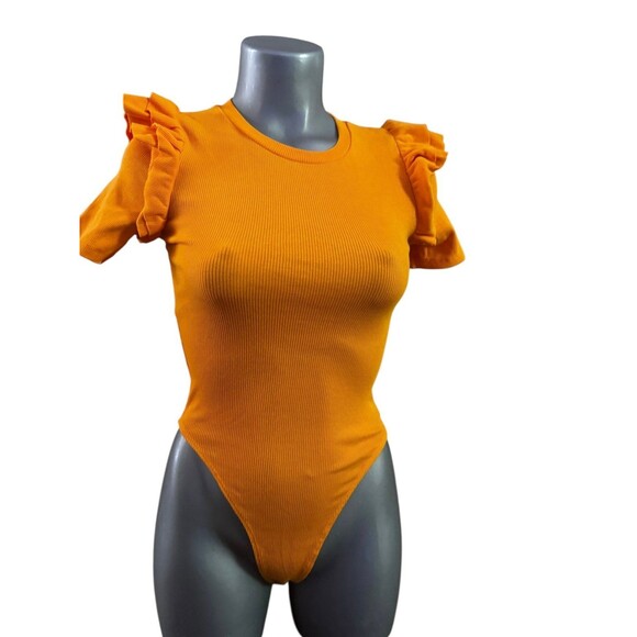 Zara Golden Orange Ruffle short sleeve bodysuit top Medium - Picture 1 of 8
